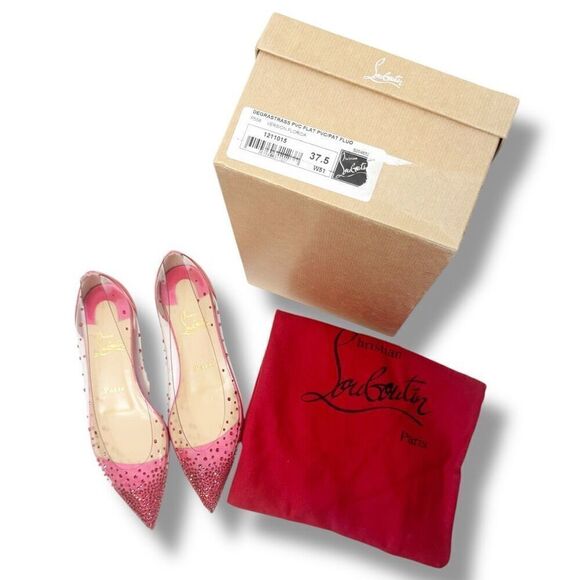 Christian Louboutin Degrastrass Hot Pink PVC Crystal Pointed Toe Flats Size 37.5 - Picture 7 of 7